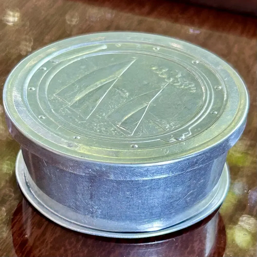 Vintage Aluminum Collapsible Travel Cup – Sailboat Lid – 3” Tall